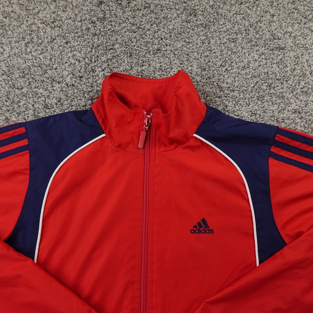 VTG Adidas Jacket Mens S Red Blue Track Windbreaker Full Zip Athletic Coat Y2K